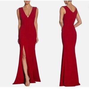 Dress The Population Dress Womens L Red Sandra Plunge Crepe Trumpet Gown